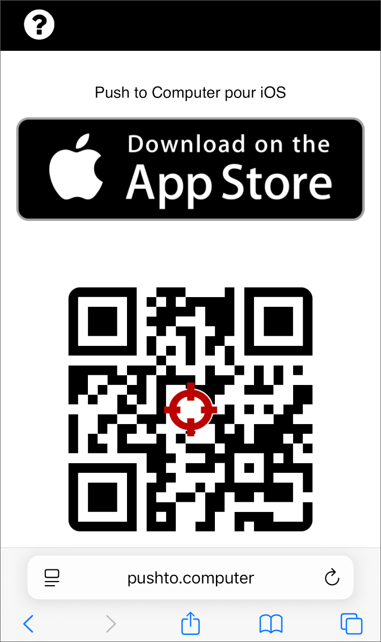 Push to Computer website on iOS, with button to install via Apple App Store