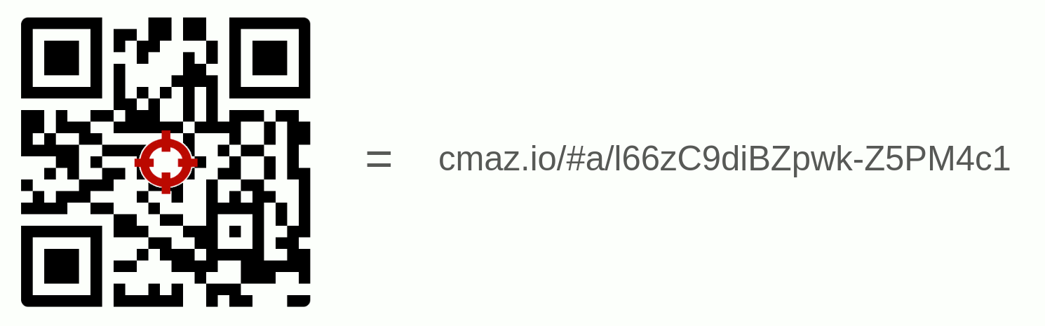A QR code with the encoded data “cmaz.io/#a/f7D9l73sbPmd9d”