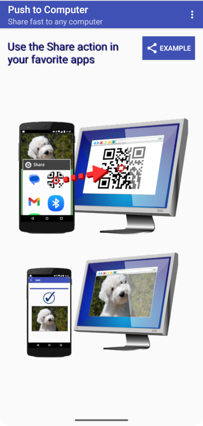 Main app screen, with a Try sample button