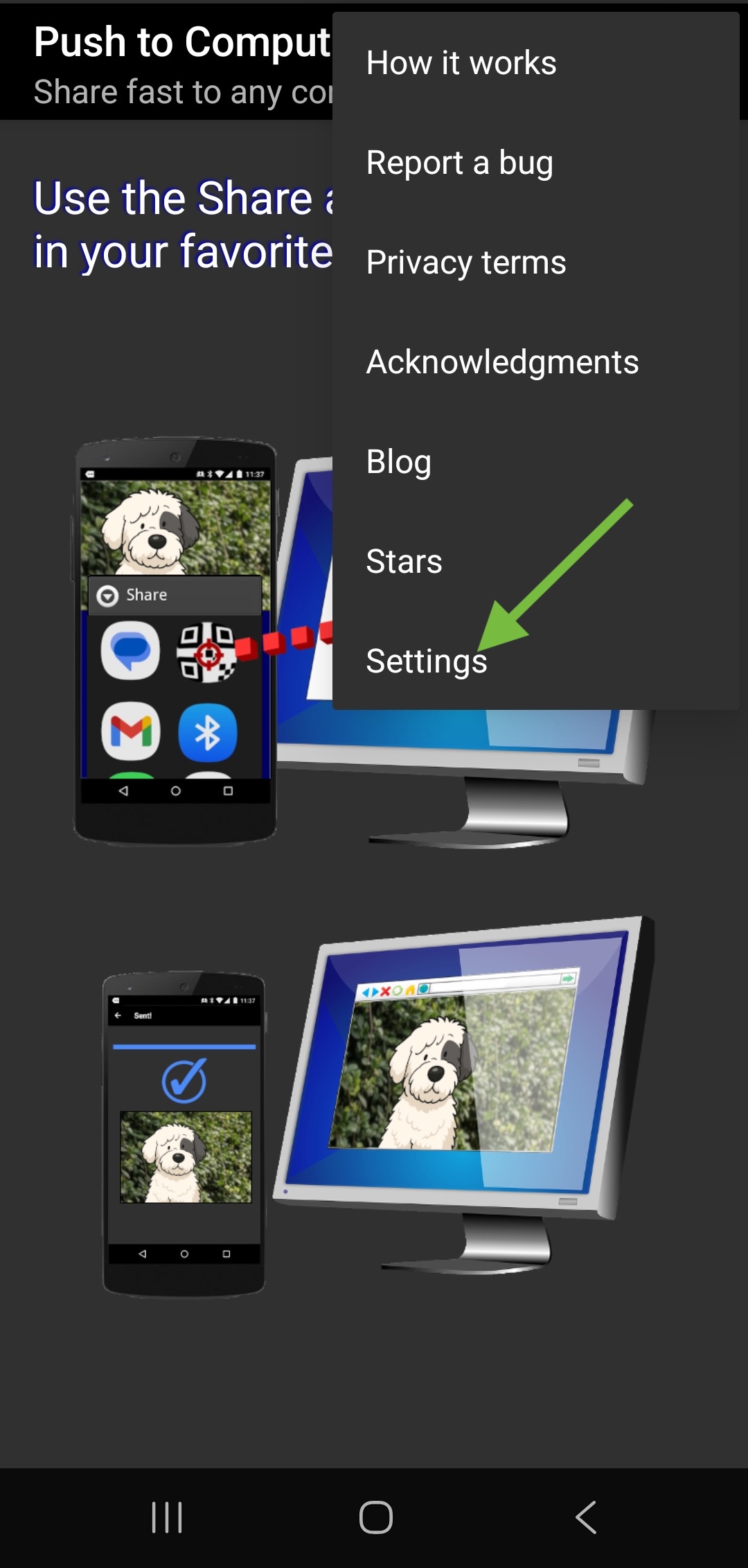 Menu in Android app
