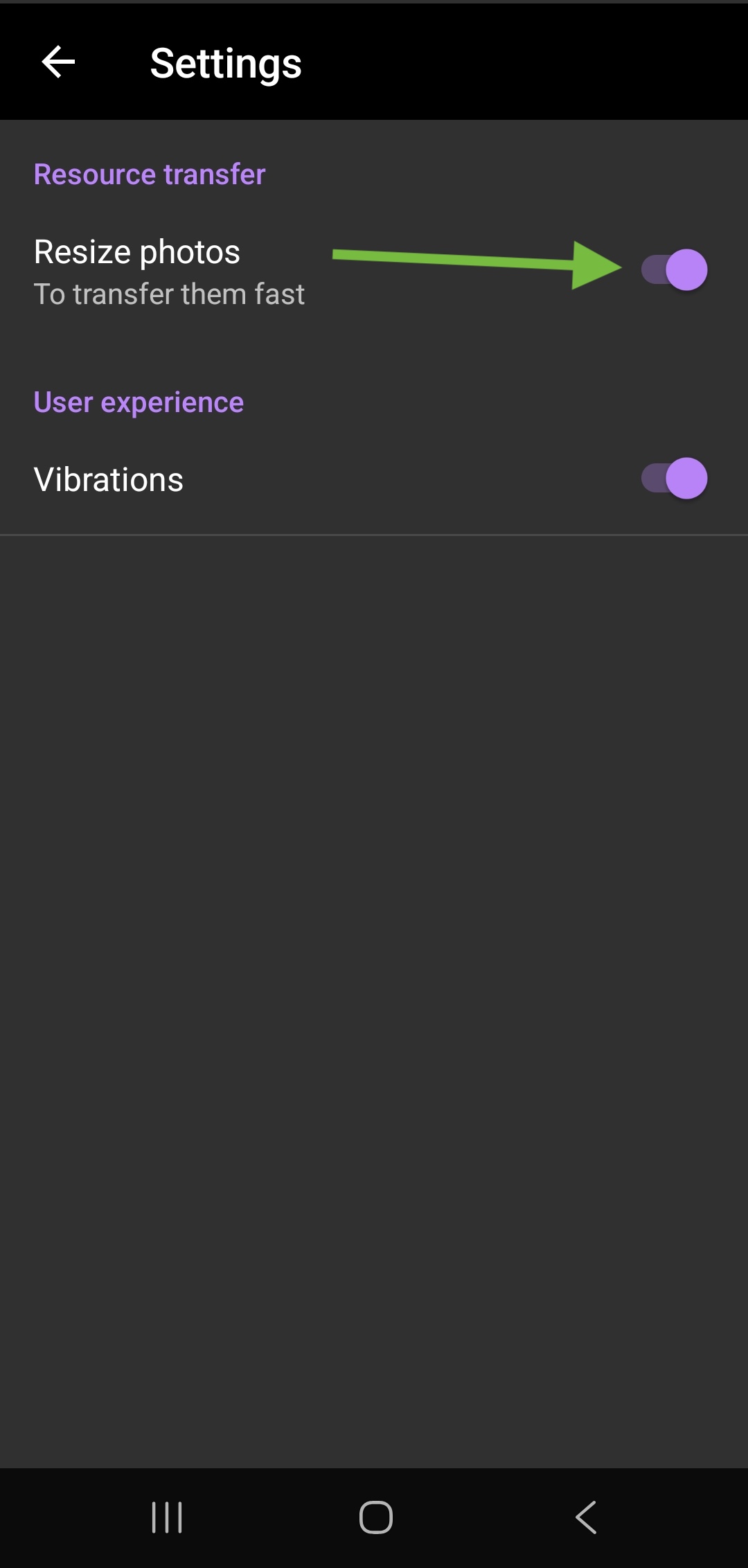 Settings of Android app
